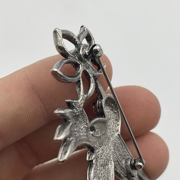 Vintage AVON Hummingbird & Flower Marcasite Brooch Pin w/ Pink Eye - Picture 8 of 10